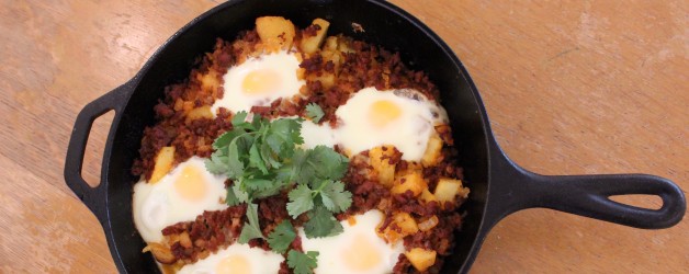 Q: What’s a good one dish meal for fall?  Chorizo and Eggs!